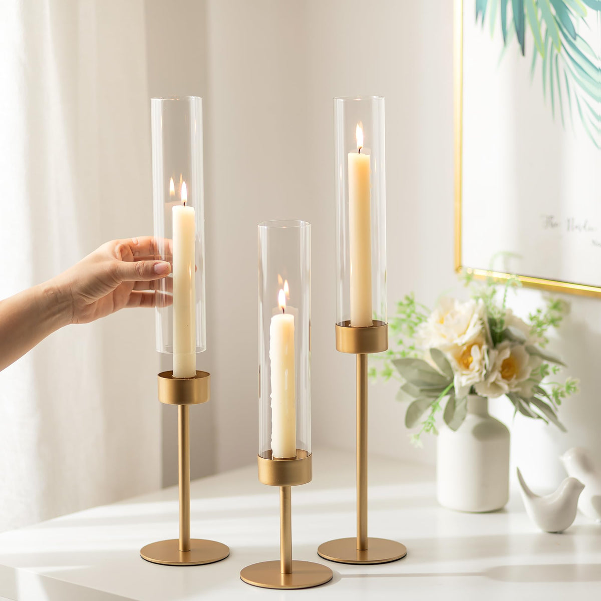 Romadedi Glass Hurricane Candle Holders for Candlestick Gold - Romadedi Official Imagery - 5