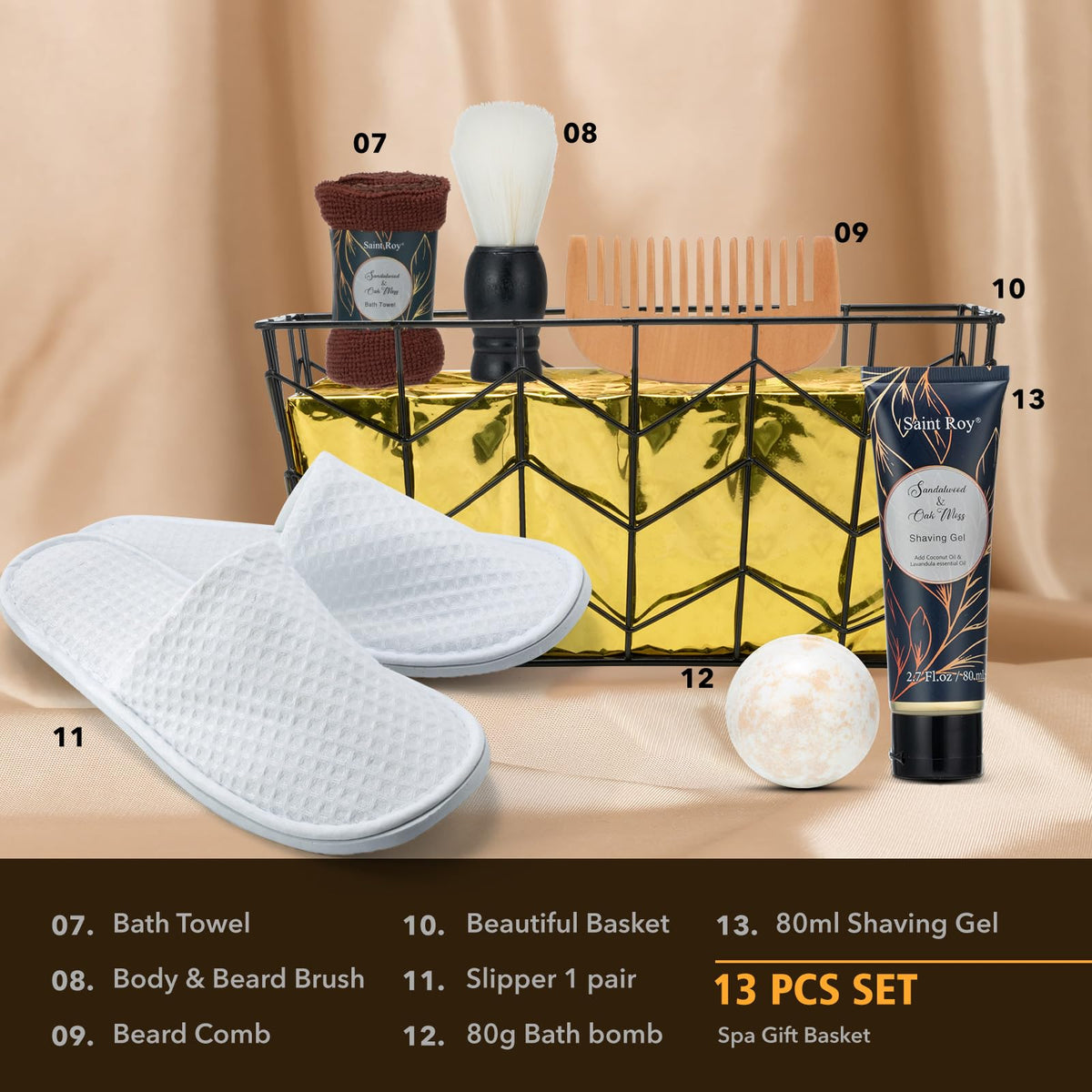 15Pcs Sandalwood Oak Moss Gift Baskets for Men Man Bath Body - Saint Roy Official Imagery - 5