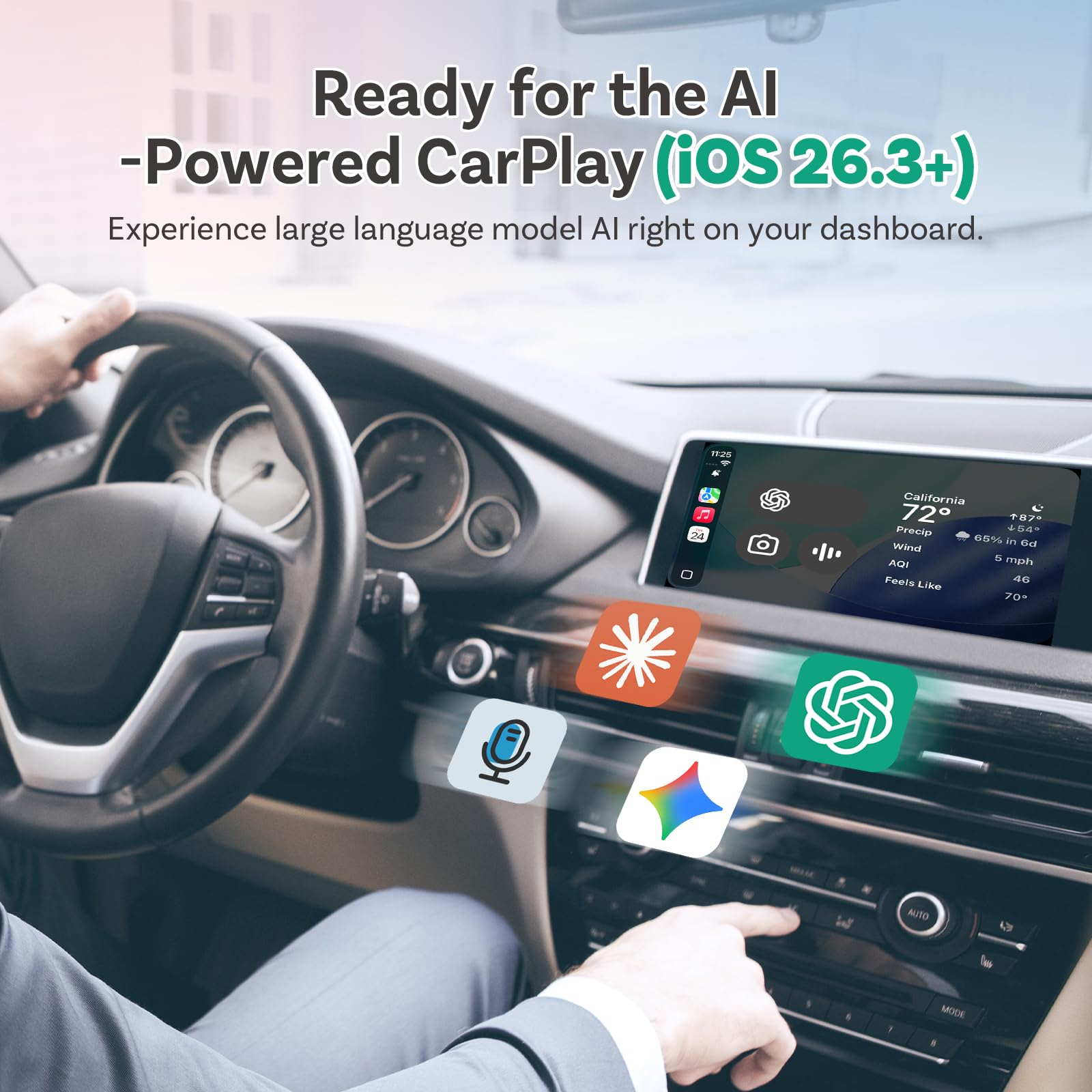 OTTOCAST Mini Slim, 2026 Upgrade 2in1 Wireless CarPlay & Android by OTTOCAST - Angle View 9