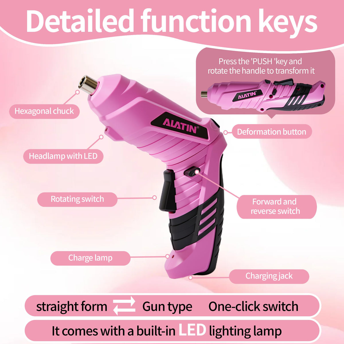 Electric Screwdriver Cordless 40Pcs Pink Tool Set - NIKI MOTORSPORTS Official Imagery - 5