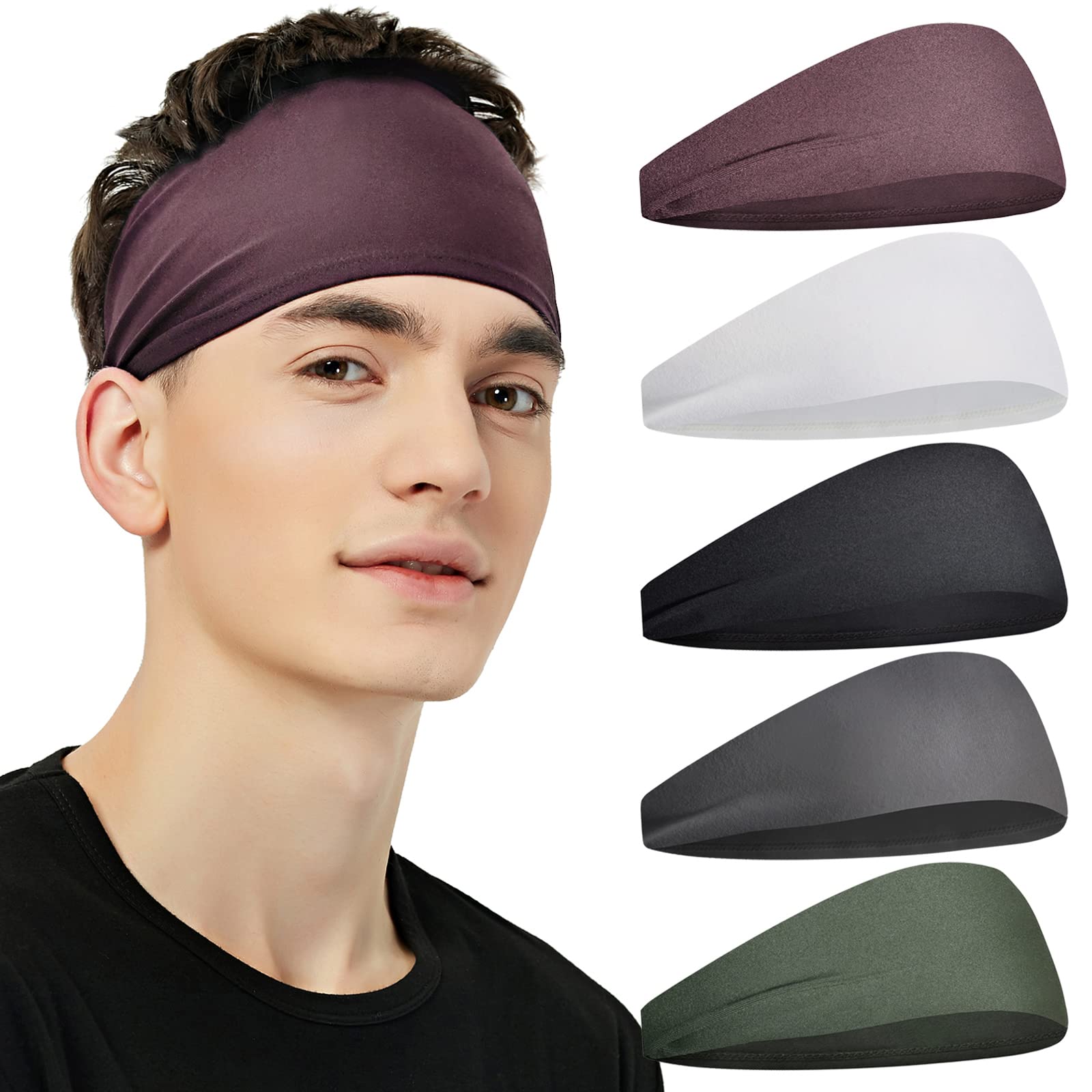 Pilamor Sports Headbands for Men 5 Pack,Sweatbands for Men Workou - Pilamor Official Product View 1