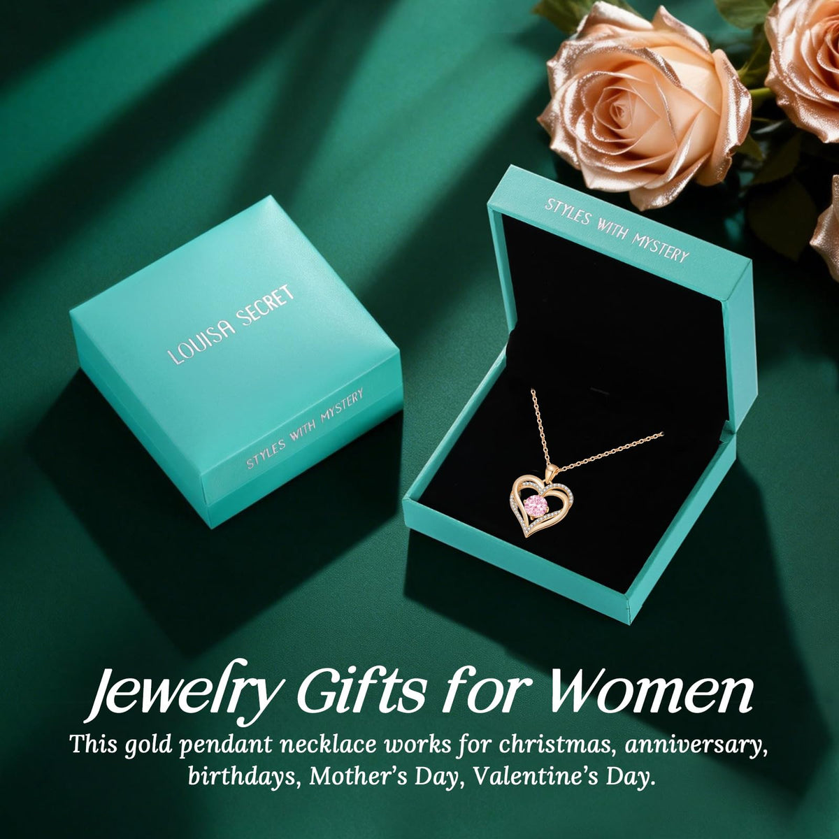 925 Sterling Silver Love Heart Birthstone Necklace for Women - LOUISA SECRET Official Imagery - 7