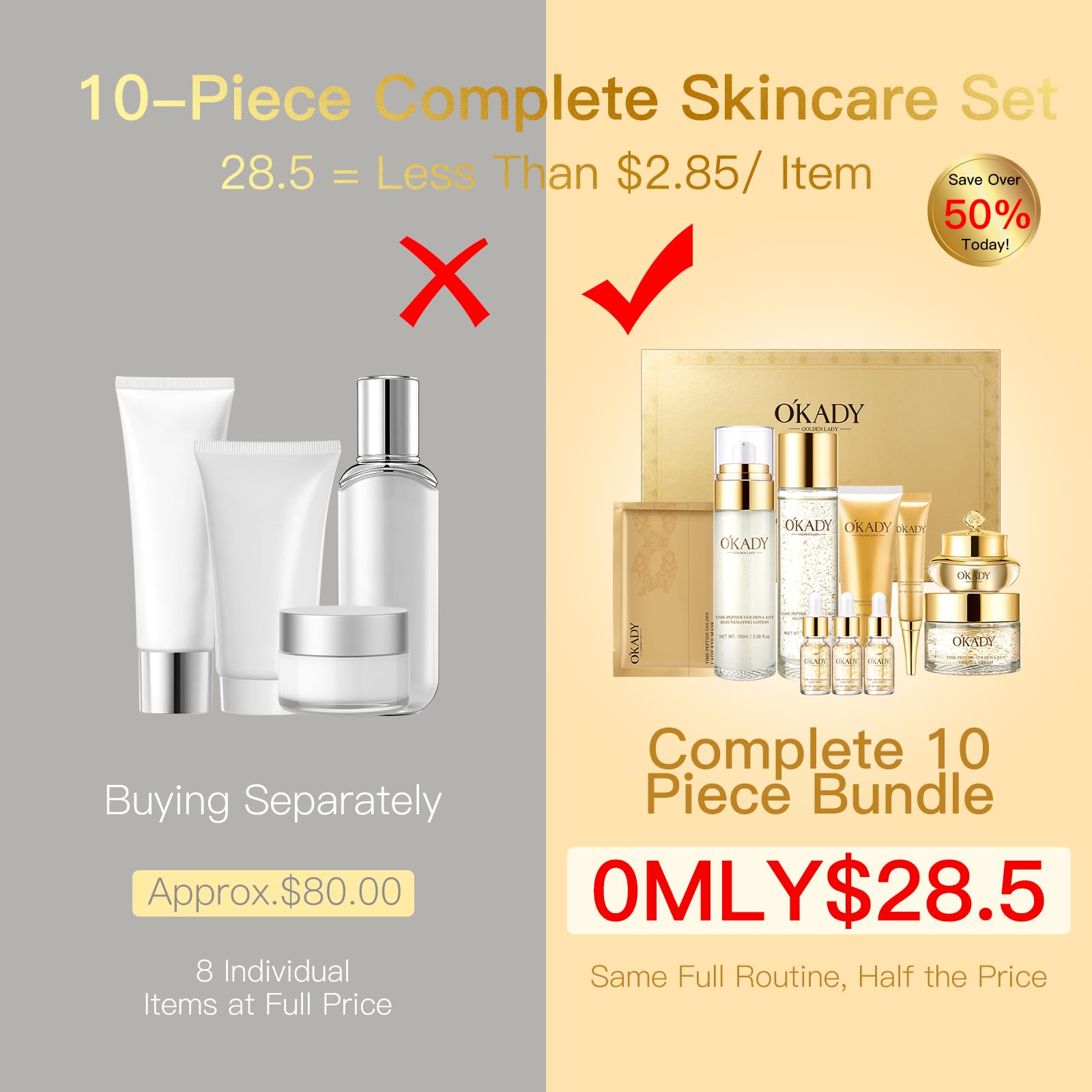 10-Piece Complete Skin Care Set for Women-Hydrating Facial Kit - AESTHTANY