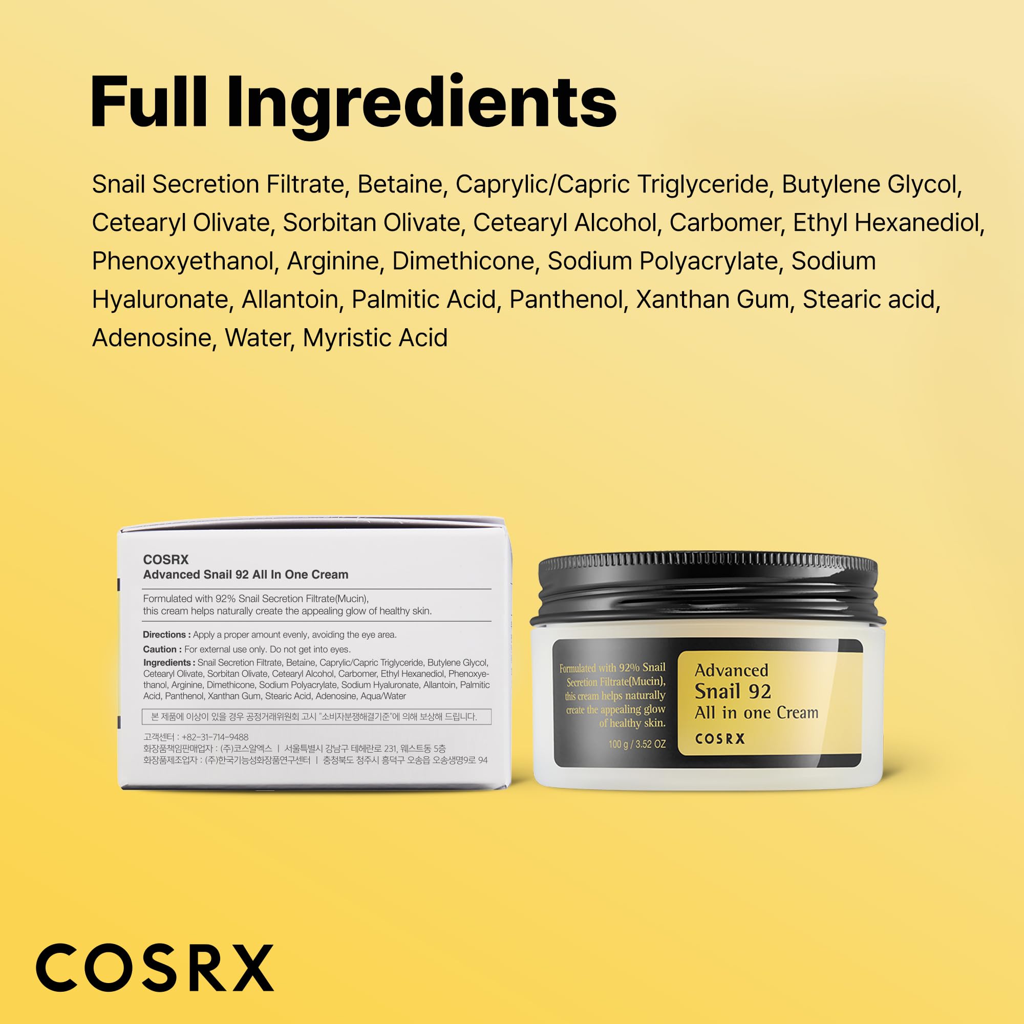 COSRX Snail Mucin 92% Face Moisturizer, 3.52 oz