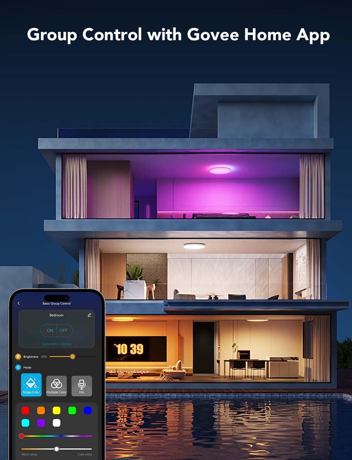 Govee Smart Ceiling Light, RGBIC 2400LM 2700K-6500K 12 Inch 1 Pack White - Govee Official Product View 6