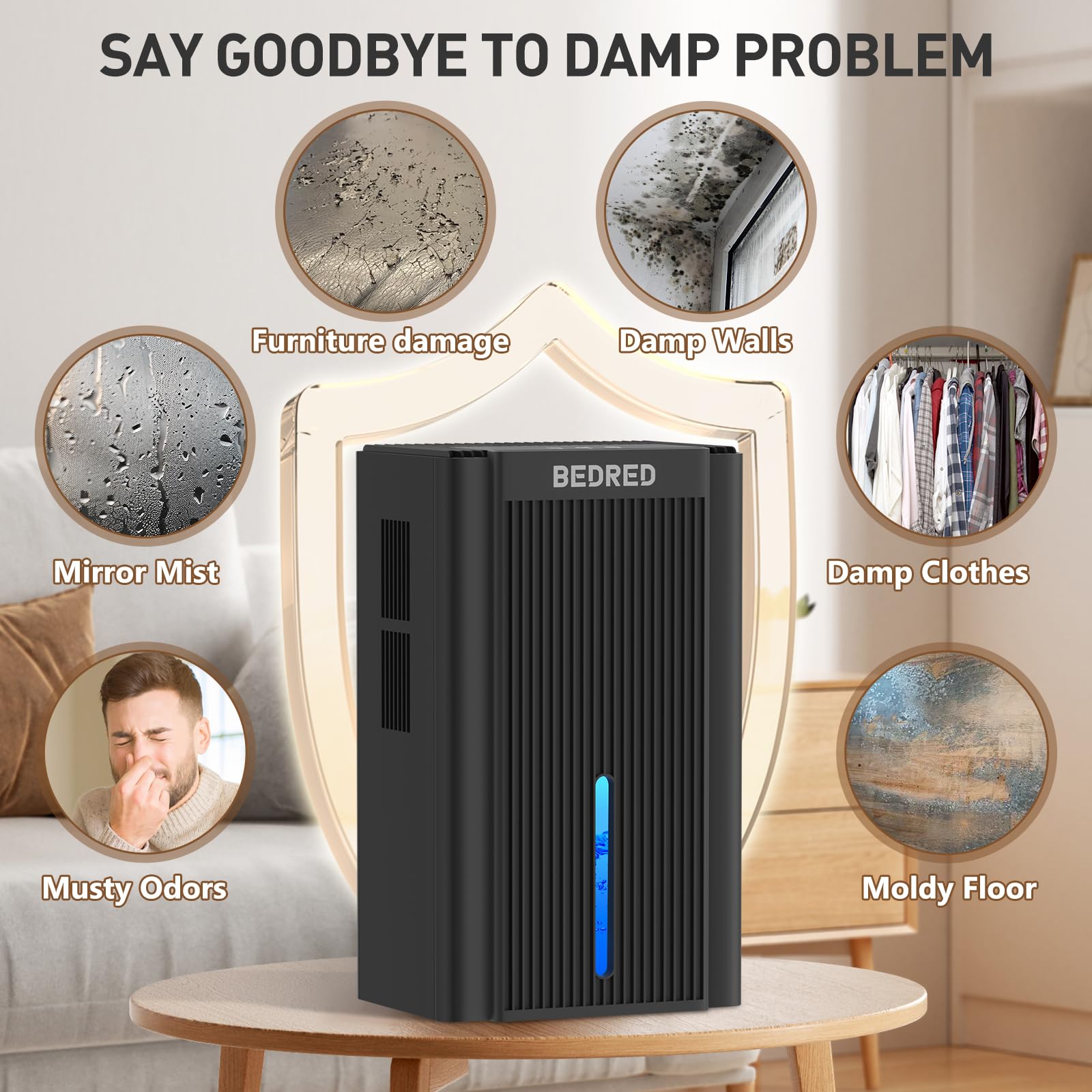 BEDRED 95oz Home Dehumidifier 1000 sq ft – Auto Shut-Off