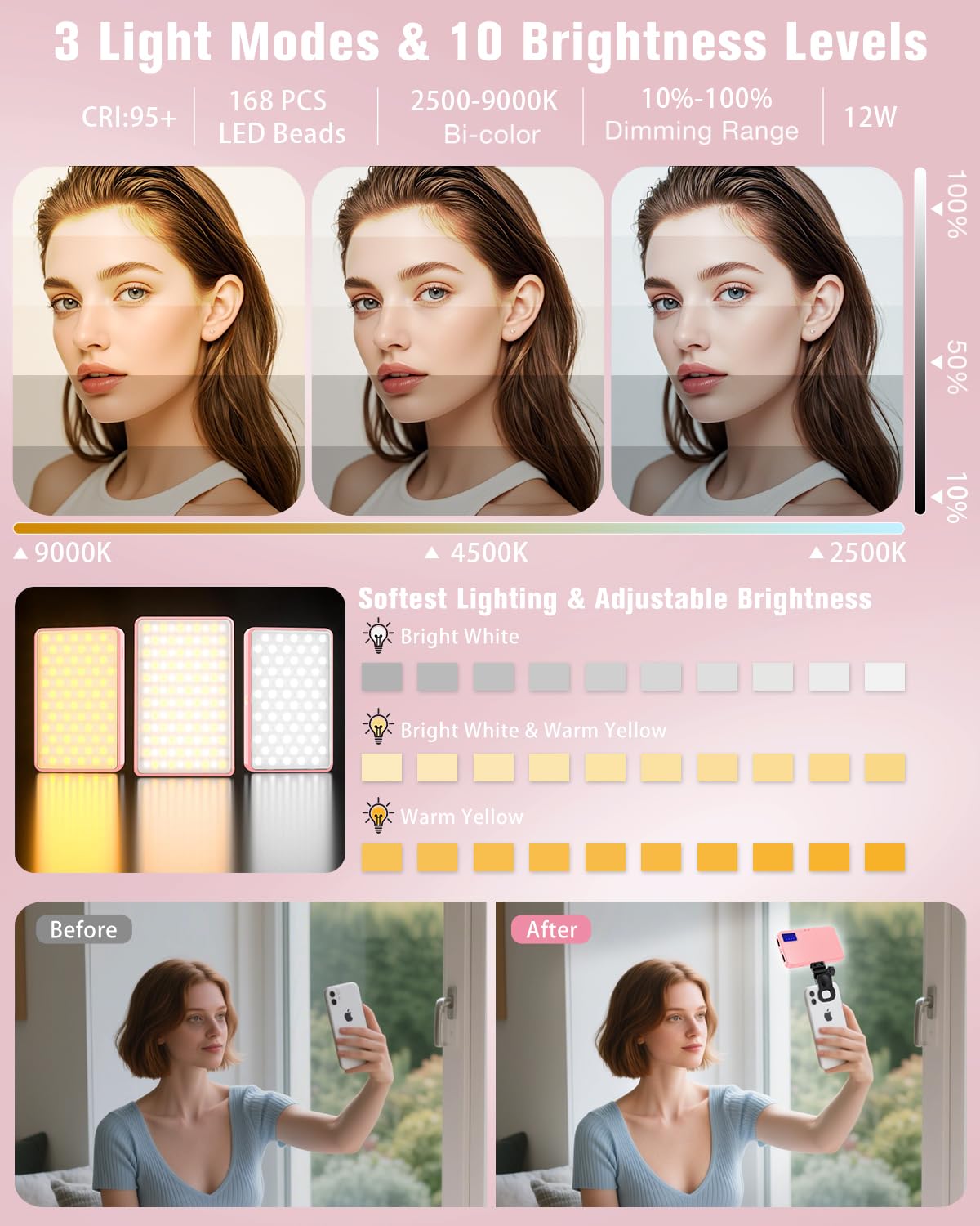 168 LED Selfie Light for iPhone Phone Light 3000mah - Auriani Official Imagery - 4