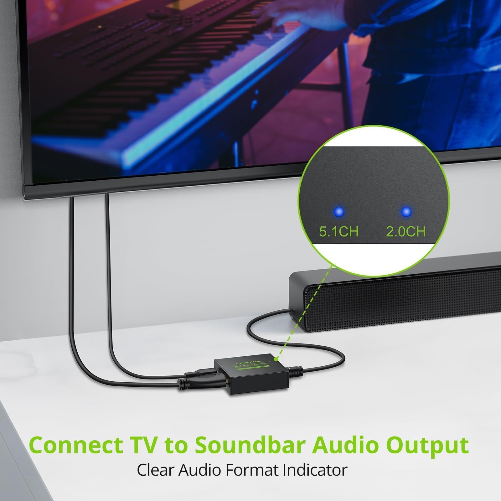 LiNKFOR eARC/ARC Audio Extractor, HDMI eARC to Optical Converter by LiNKFOR - Angle View 5