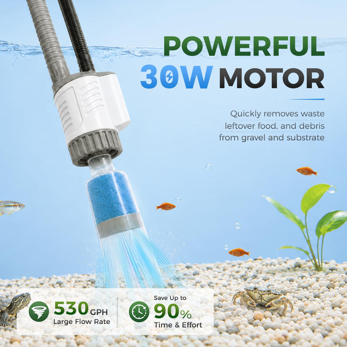 30W Aquarium Vacuum Gravel Cleaner 6 in 1 Electric Fish Tank - Bblira Official Imagery - 3
