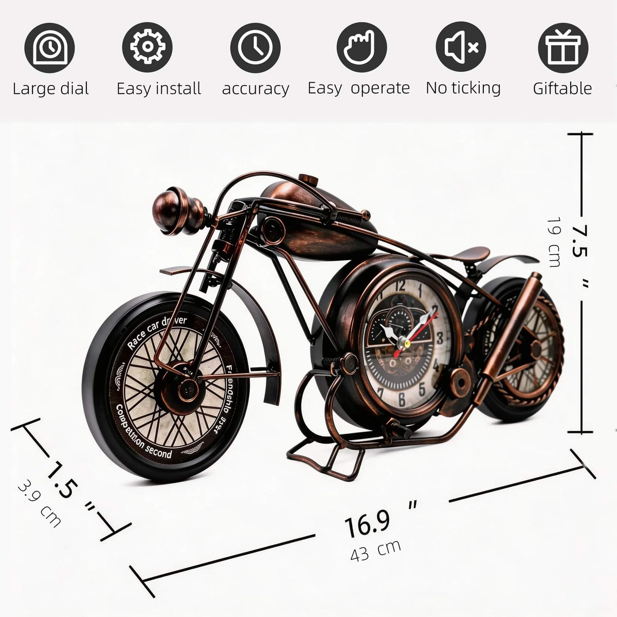 YOUKI Metal Motorcycle Wall Decor Desk Shelf Clocks Man Cave - YOUKI Official Imagery - 4