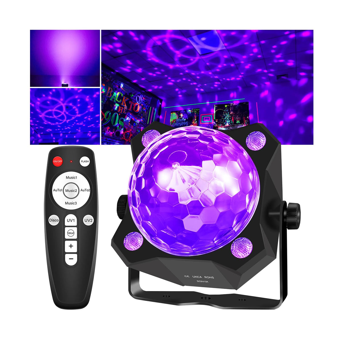 2 in 1 Glow Party Black Light Disco Ball Light with Sound - DJPTYGCK Official Imagery - 2