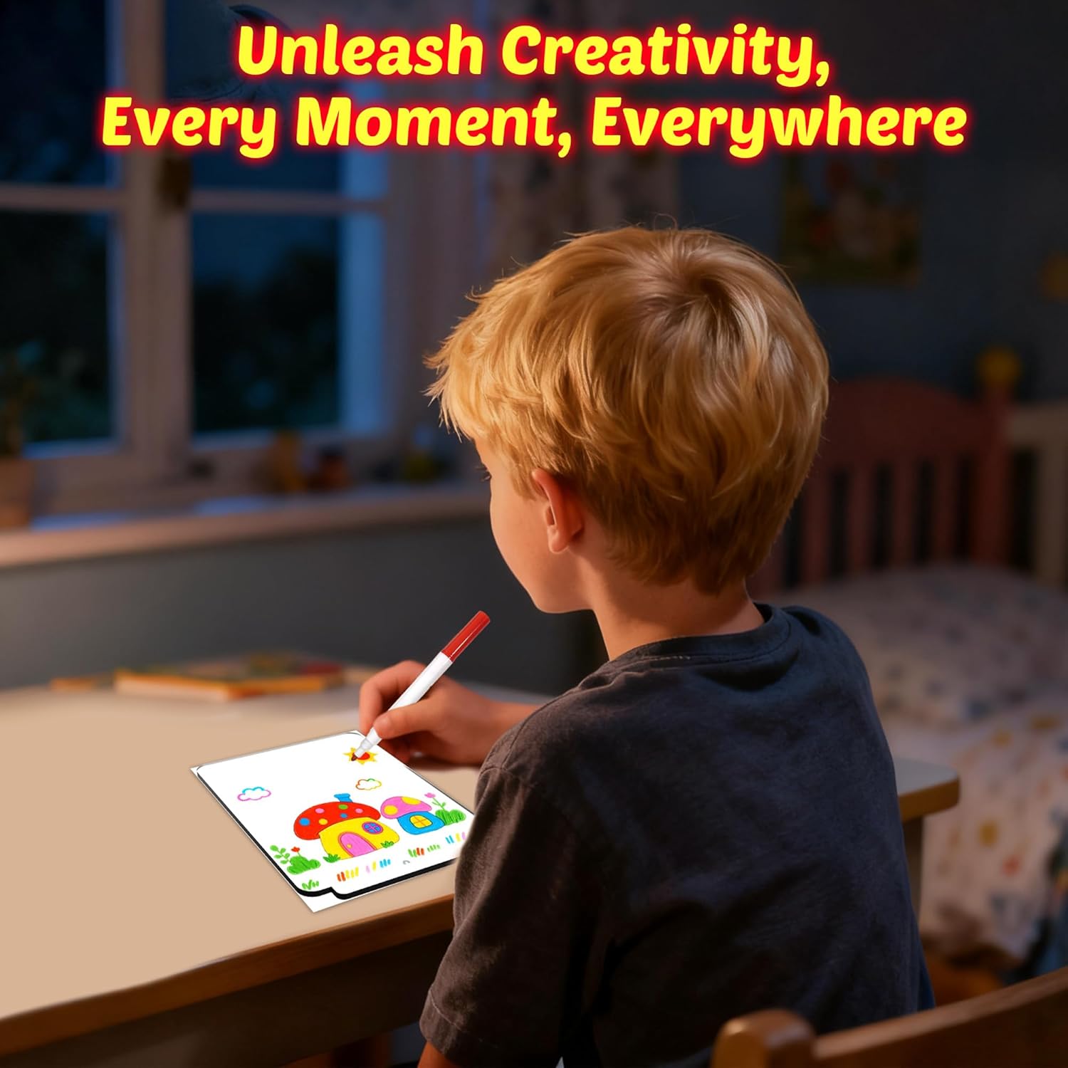 MOKOQI cordless rechargeable LED drawing board with illuminated surface for note-taking and message display, black color.