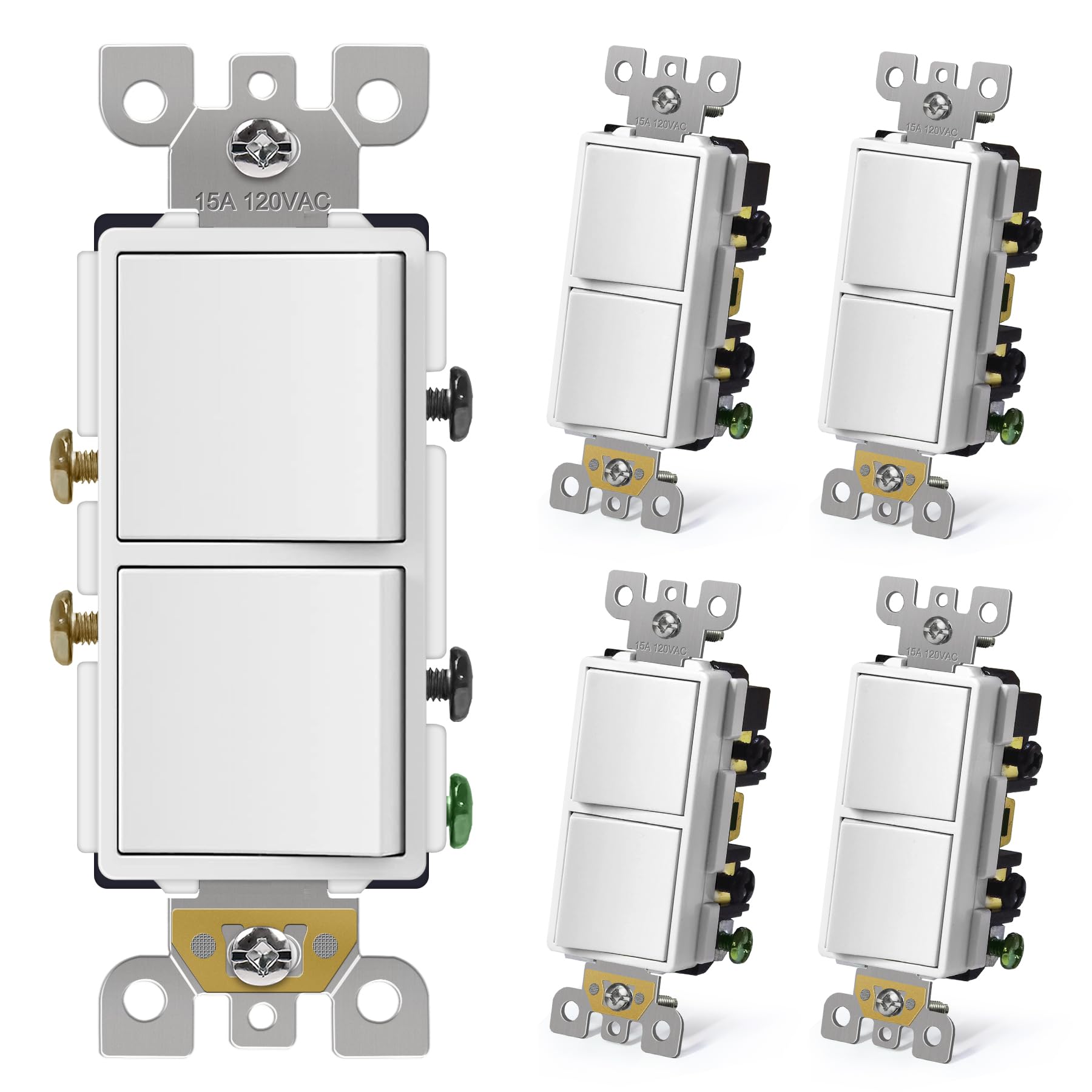 CML Double Rocker Light Switch 5-Pack, 15A 120V White