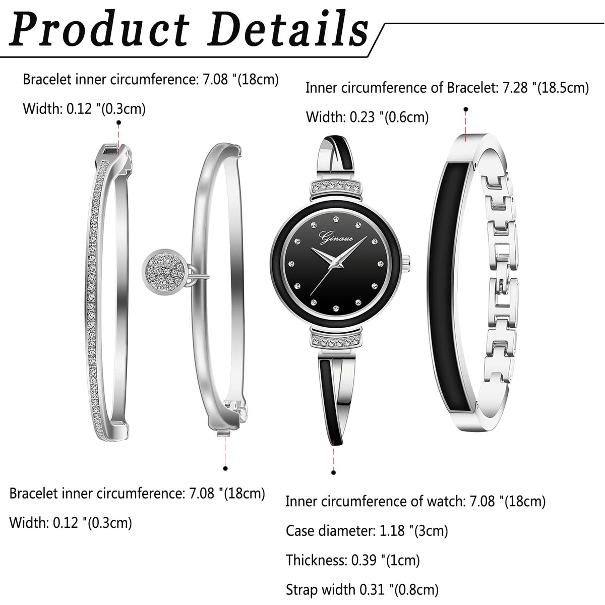 Avaner Bangle Watch and Bracelet Set 4 Pcs Wrist Watch - Avaner Official Imagery - 6