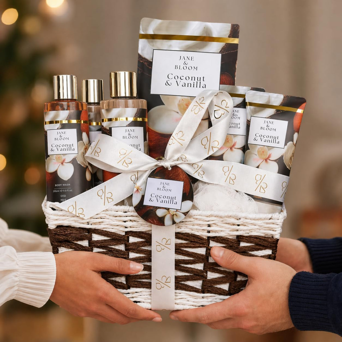 Spa Gift Basket for Women Coconut Vanilla 12 Piece Bath Gift - Jane & Bloom Official Imagery - 6