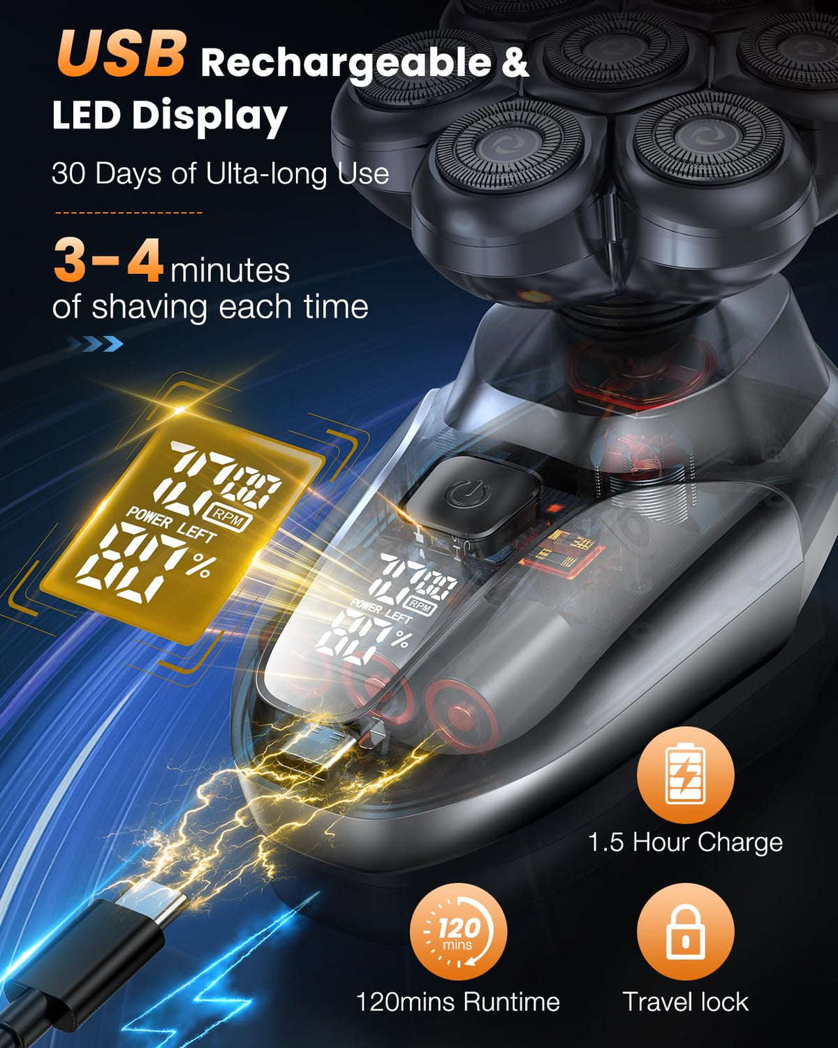 Head Shavers for Bald Men 5 in 1 Electric Shaver 7D Floating - Vylto Official Imagery - 6