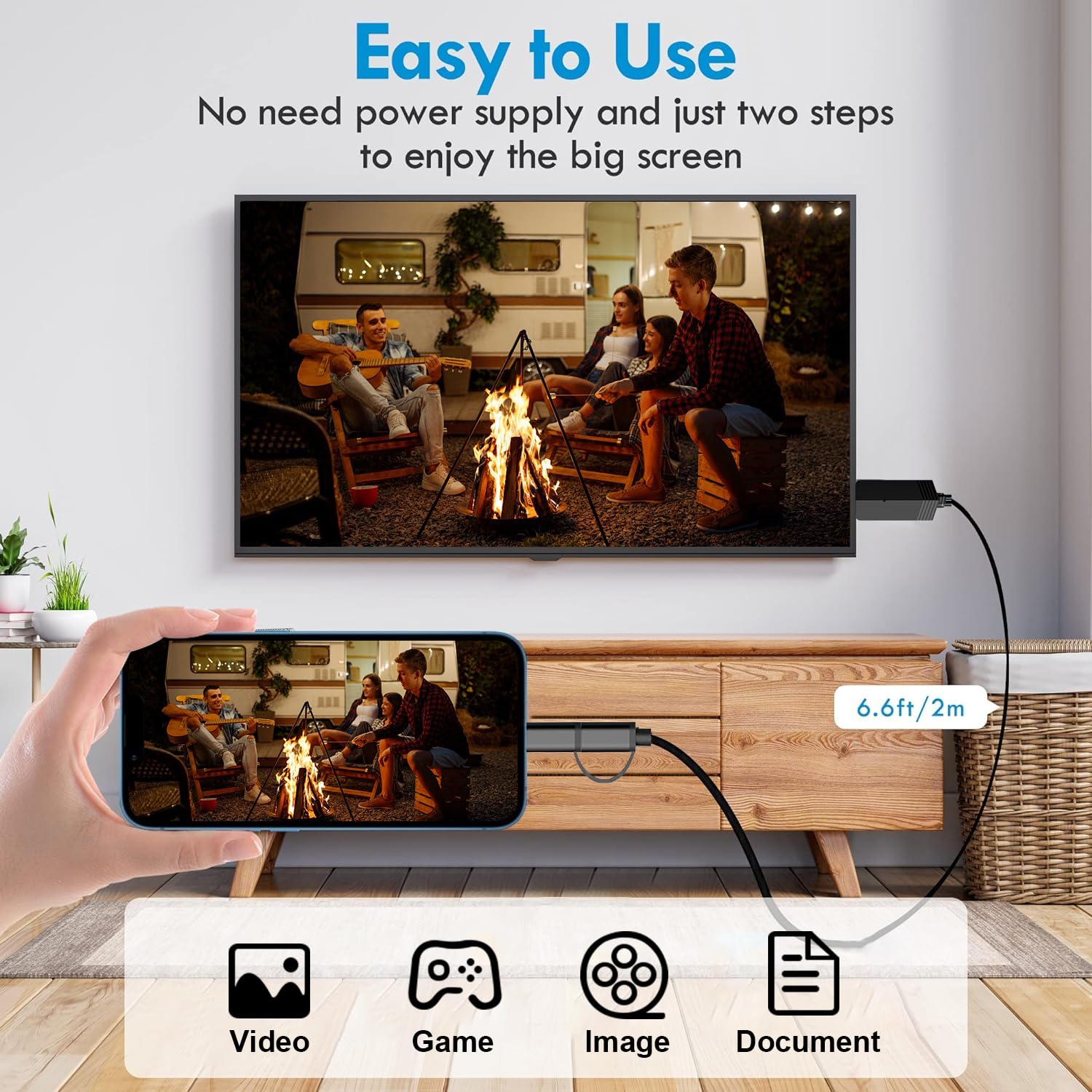 Weton 2-in-1 USB Type C Micro USB Android Phone to TV HDMI Cable, by Weton - Angle View 7