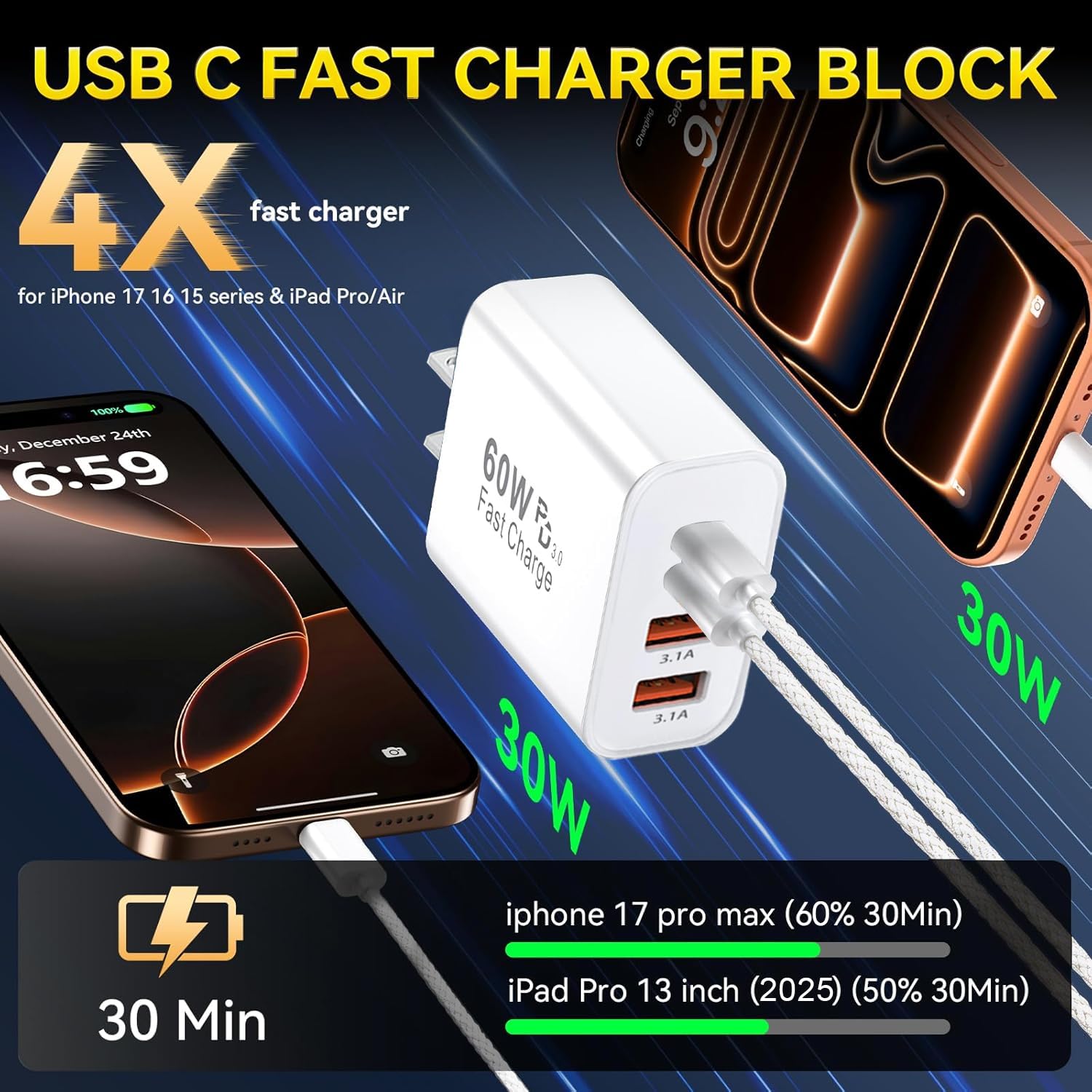 SZRTCYHGV iPhone 17 16 Charger Fast Charging,Apple 60W USB C Charger 4 - View 2