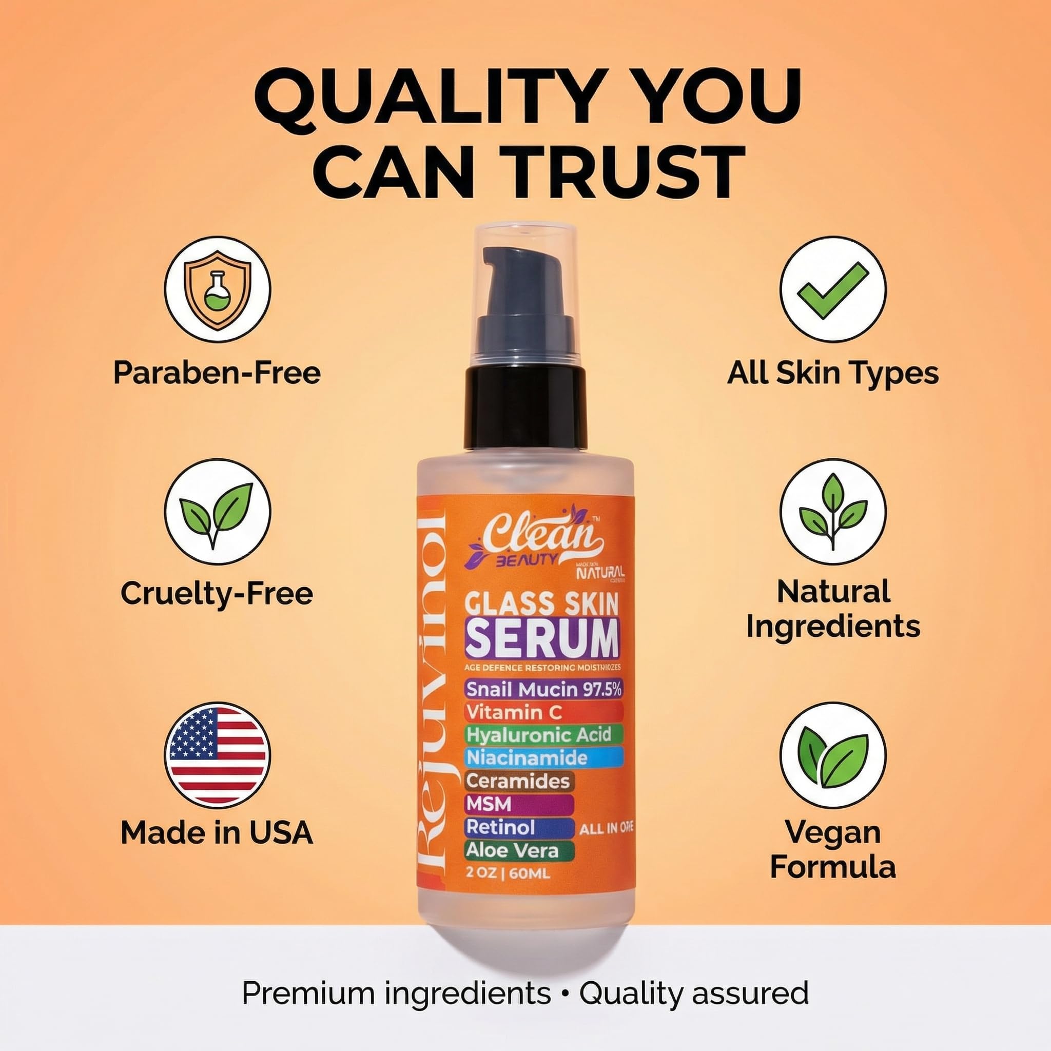 Clean Beauty Snail Mucin Serum Vitamin C Face Serum Anti Aging with Hyaluronic - Clean Beauty Official Product View 9