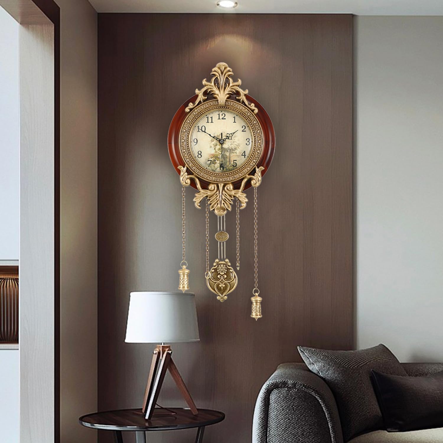 Aero Snail 9-inch vintage wood wall clock with retro style and swinging pendulum, suitable for indoor decor.