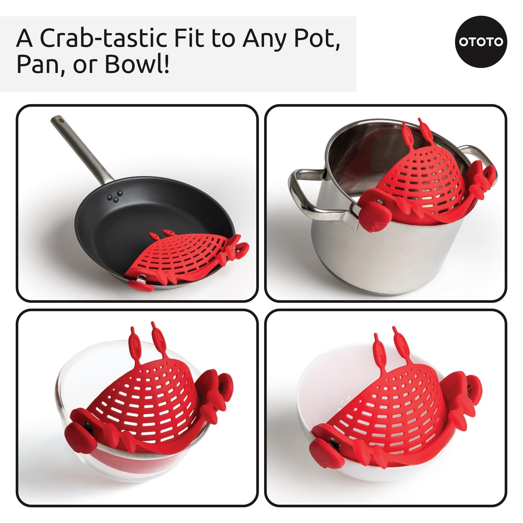 OTOTO Crab Clip-On Strainer - Silicone Pasta Strainer with Stainless S - View 7
