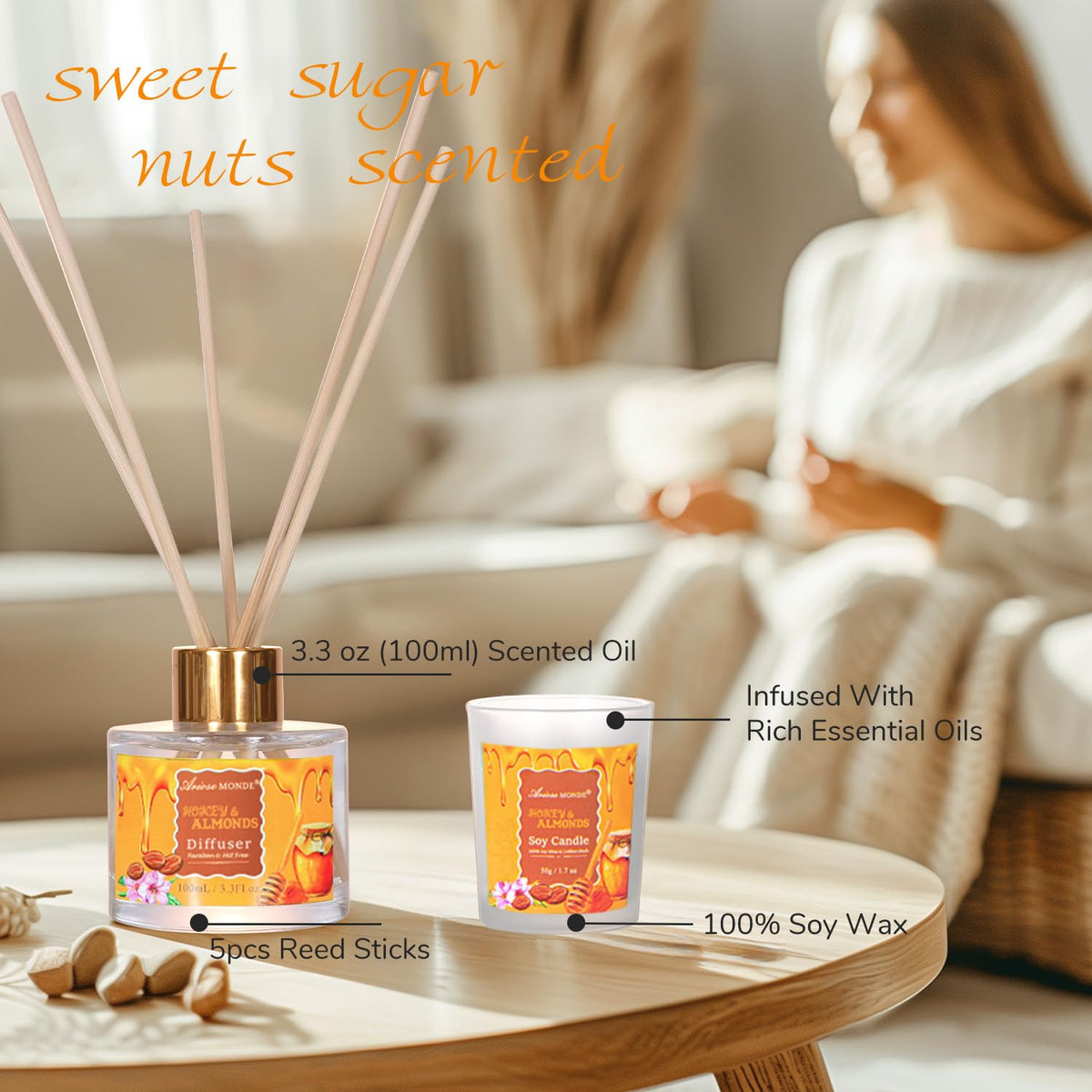 Gift Baskets for Women 13pcs Honey Almond Bath and Body Gift - ArioseMonde Official Imagery - 7