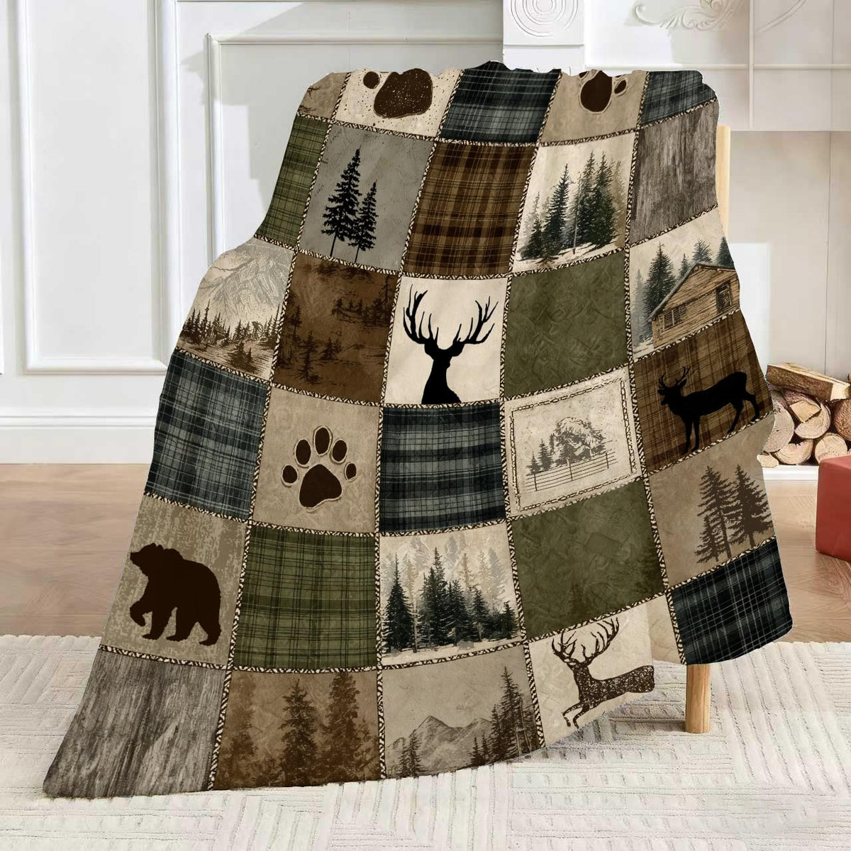 Rustic Cabin Forest Vintage Patchwork Plaid Blanket 60x80 - DEMCEAR Official Imagery - 8