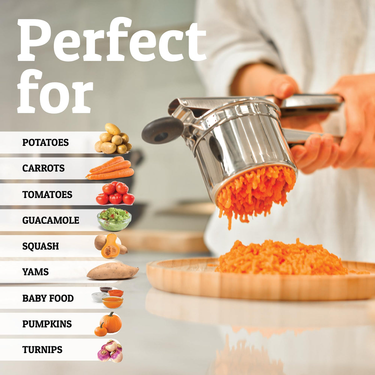 PriorityChef Large 15oz Potato Ricer Heavy Duty Stainless - Priority Chef Official Imagery - 6