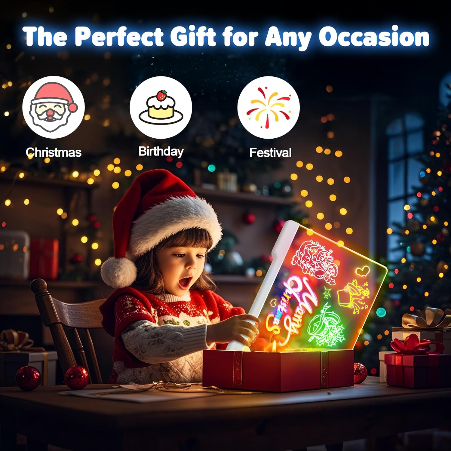 Geokay 16-inch rechargeable Doodle Glow LED note board with 9 color light modes and smooth drawing surface.