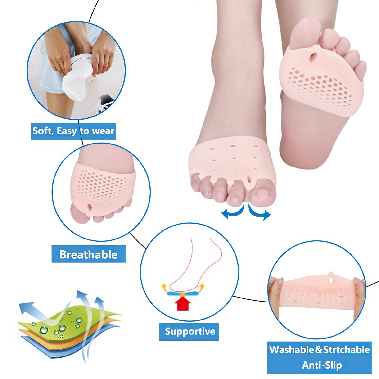 TASZOOS Gel Toe Separators 4 PCS – Metatarsal Pad Spacers