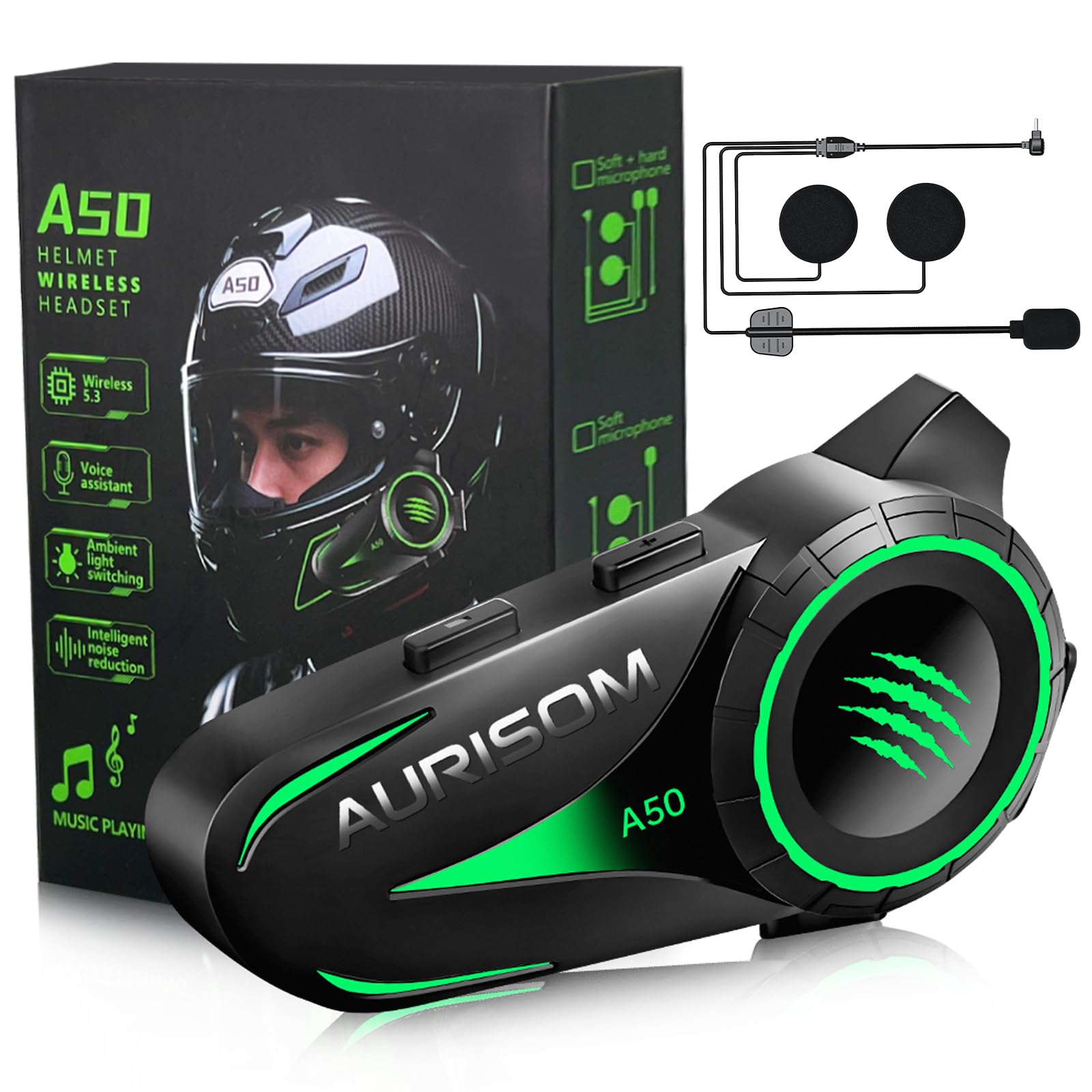 AURISOM Motorcycle Helmet Bluetooth Headset Noice Cancellation, W by AURISOM - Angle View 1