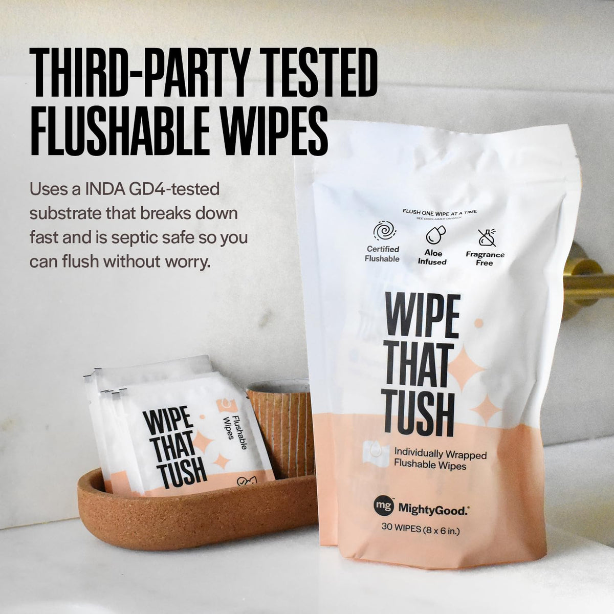 Wipe That Tush On The Go Flushable Wipes 4 Pack of 30 - MightyGood. Official Imagery - 6