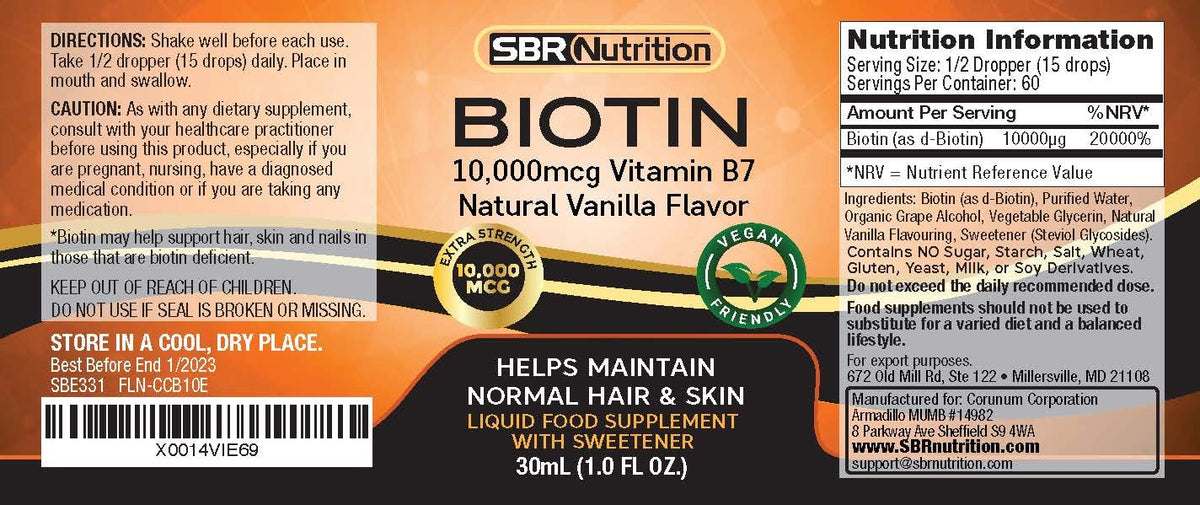 MAX Absorption Biotin Liquid Drops 10000mcg of Biotin Per - SBR Nutrition Official Imagery - 3