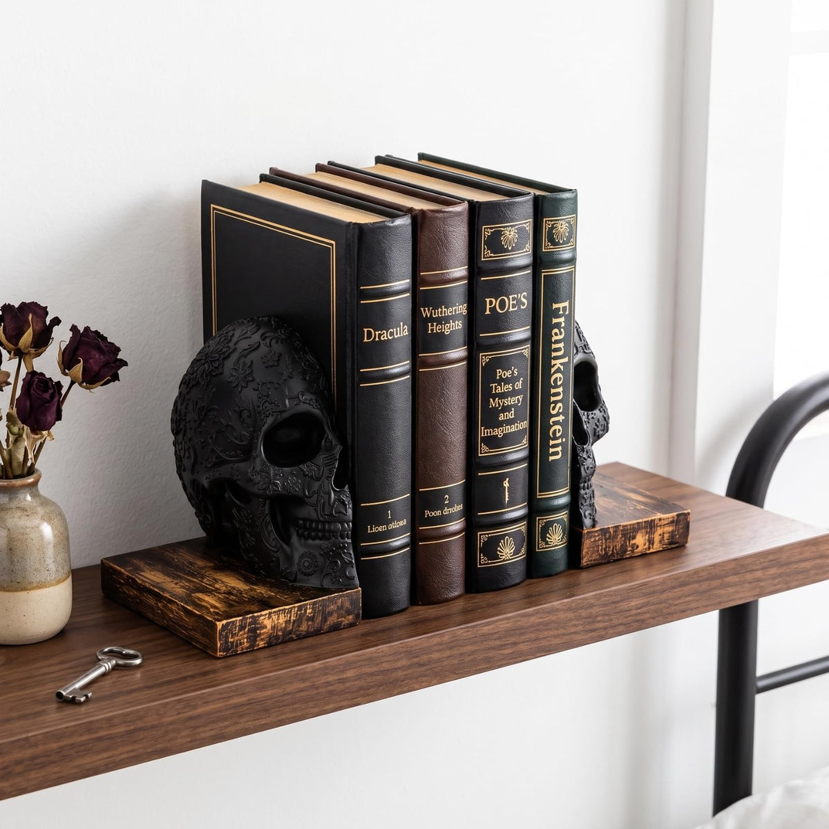 Skull Bookends Heavy Duty Gothic Skeleton Book Holder Set - GUTE Official Imagery - 5