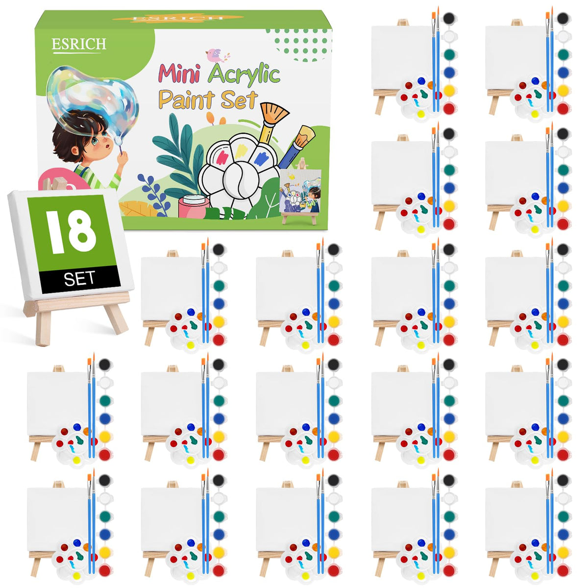 ESRICH 18 Set Mini Acrylic Paint Kit Mini Stretched Canvas - ESRICH Official Imagery - 1