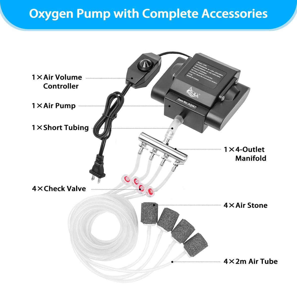 AQQA Aquarium Air Pump 10W 237GPH 4 Outlets Up to 600Gal - AQQA Official Imagery - 5