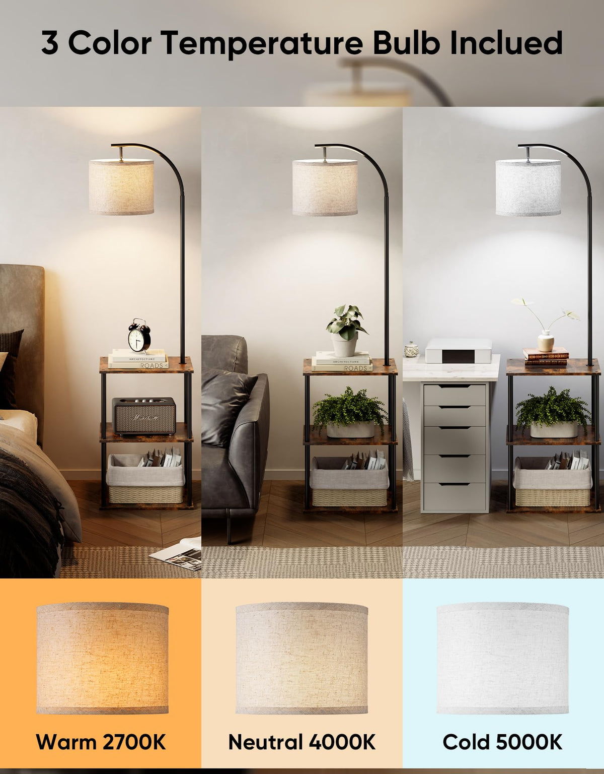 Floor Lamp with Table Night Stand with Lamp Narrow Side - PARTPHONER Official Imagery - 4