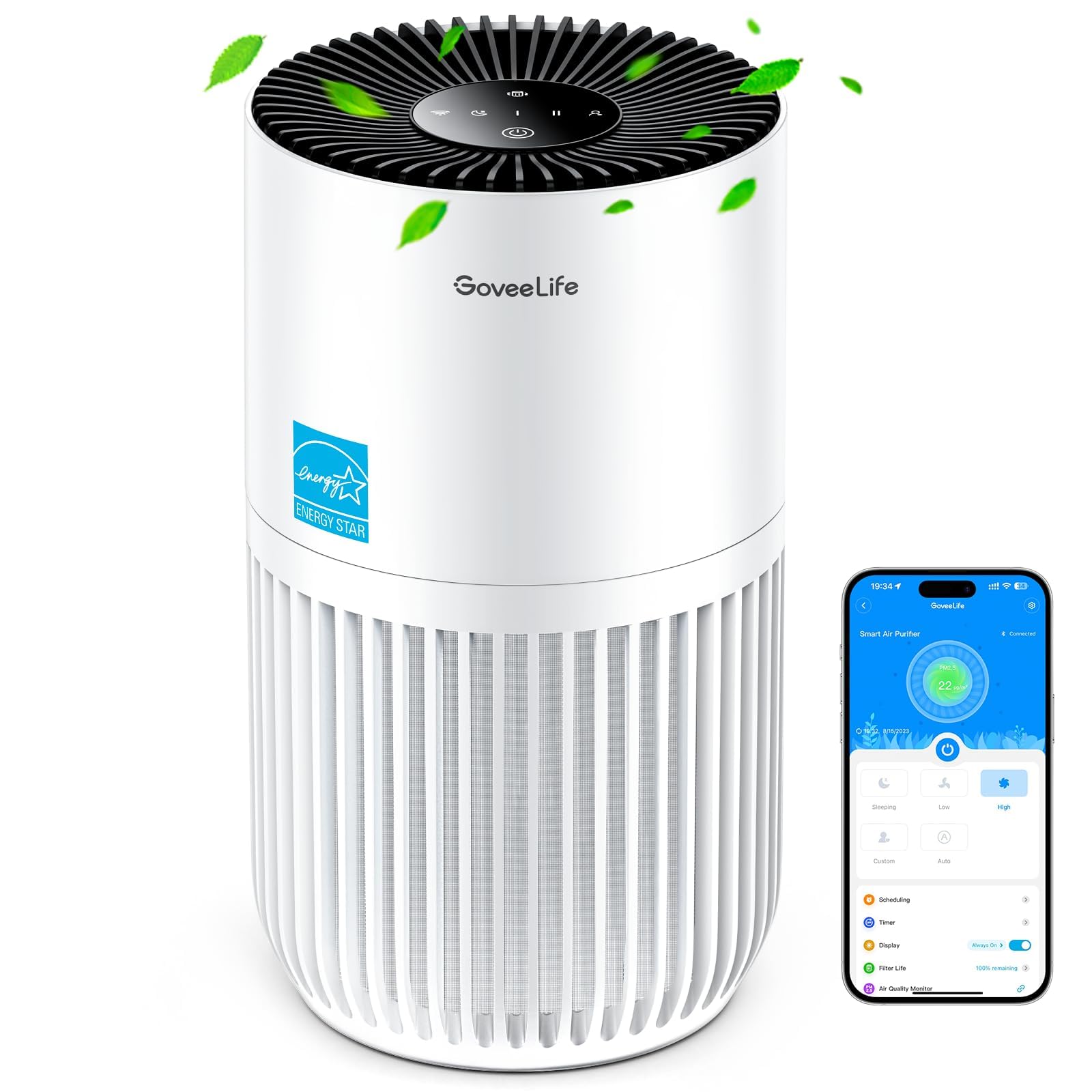 GoveeLife Smart Mini Air Purifier for Bedroom, with App & Alexa Control - GoveeLife Official Product View 1