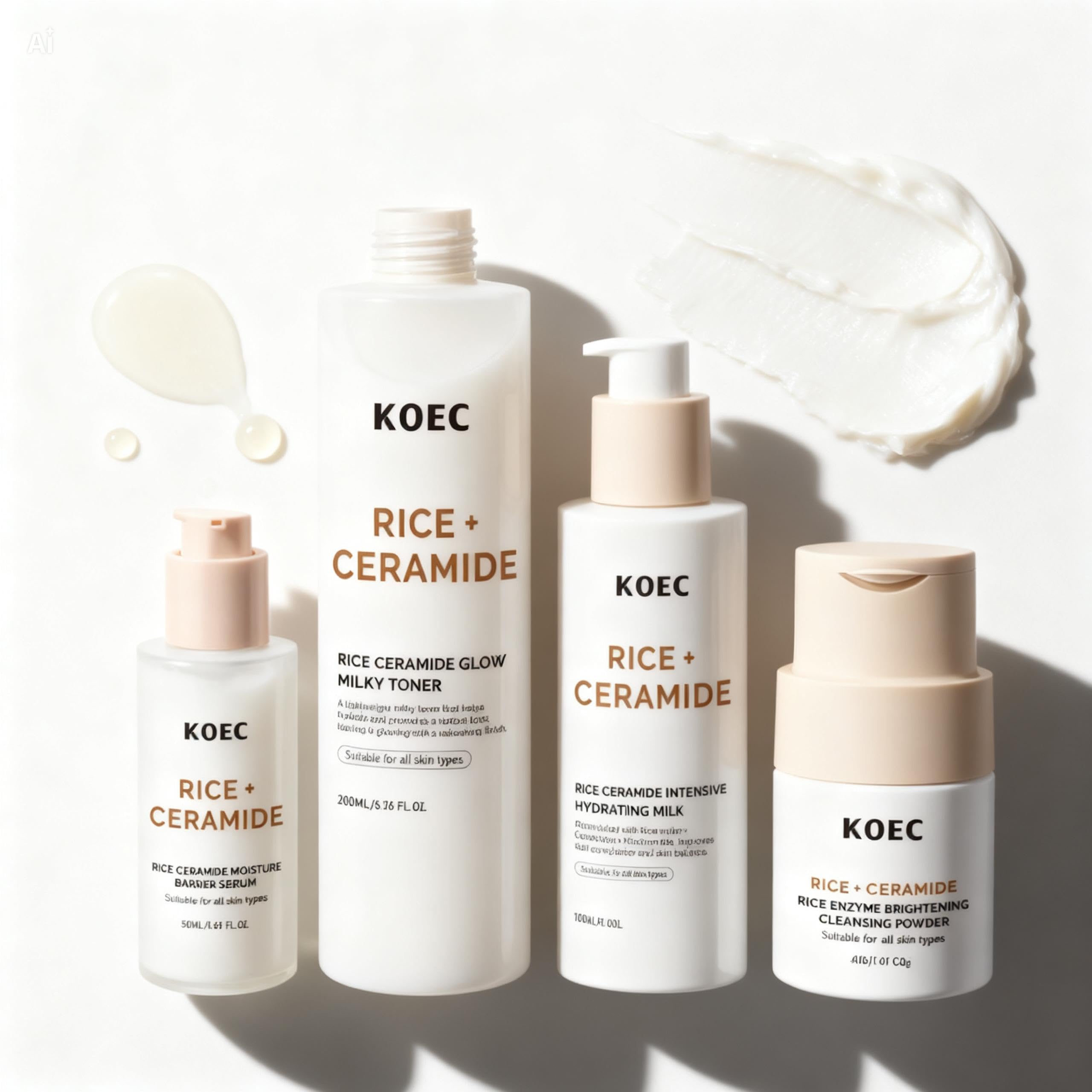Rice Korean Skincare Set, 4-Step Routine with Face Wash, Toner - BEAUTIVANA