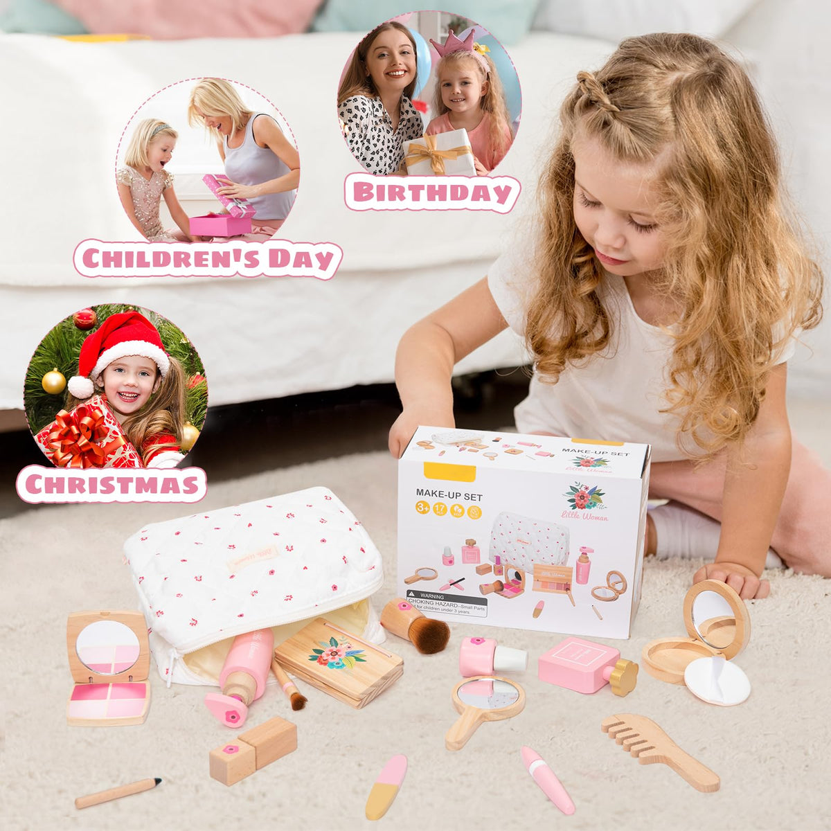 Wooden Makeup Toy Set for Girls Pretend Play Makeup Kit for - JugueteLand Official Imagery - 8
