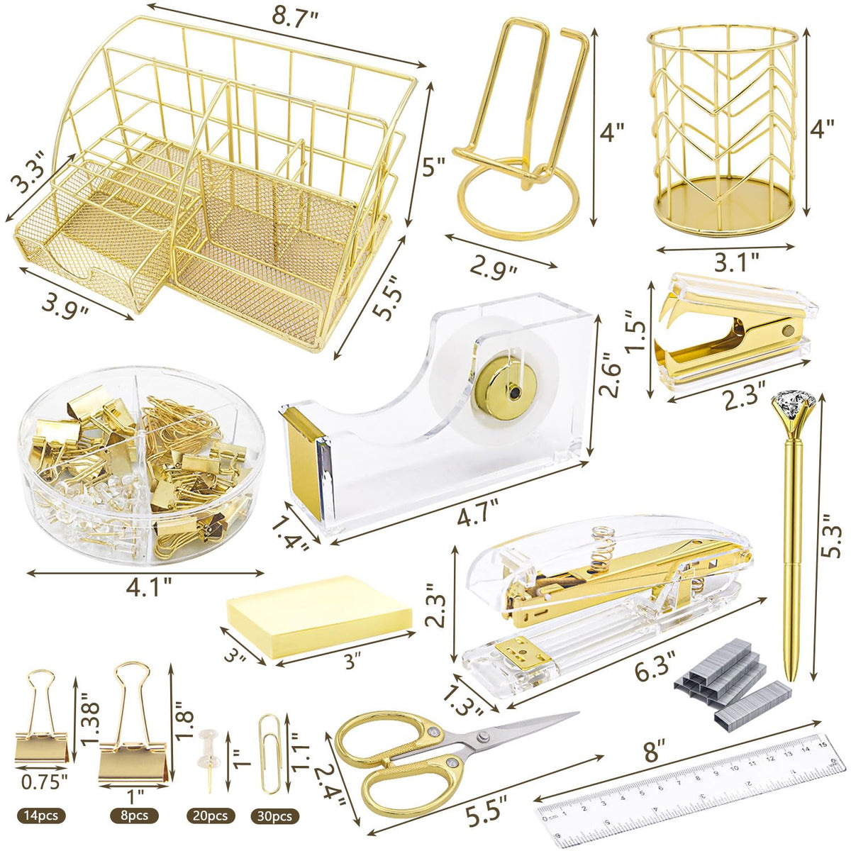 Gold Office Desk Organizers 13PCS Office Supplies and - YOLOZAI Official Imagery - 3