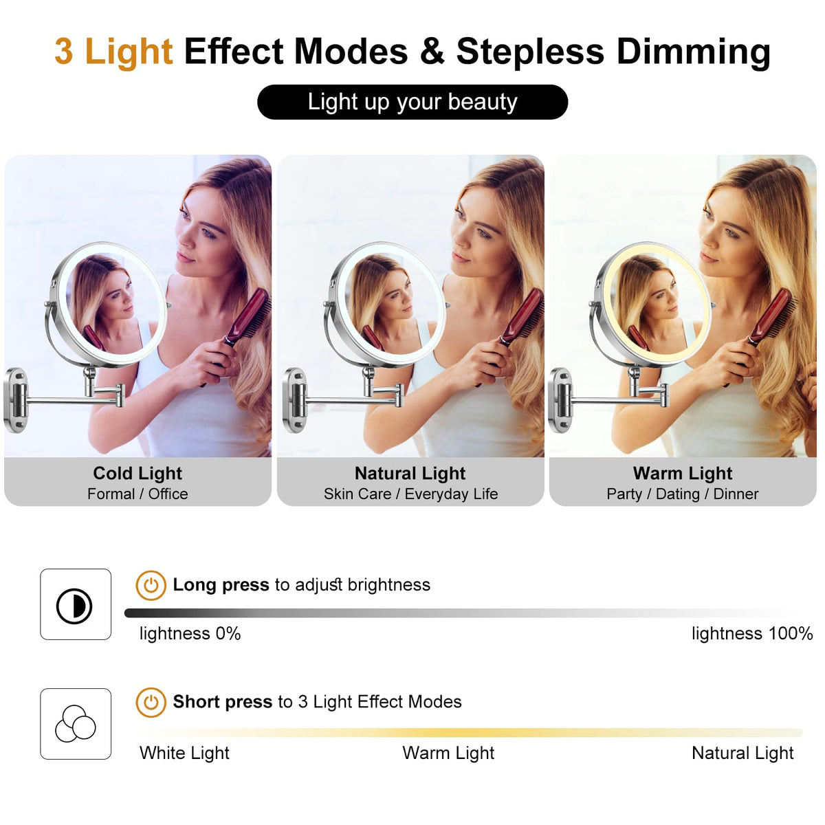 9 Wall Mounted Lighted Makeup Mirror 4000mAh Rechargeable - IMIKONA Official Imagery - 7