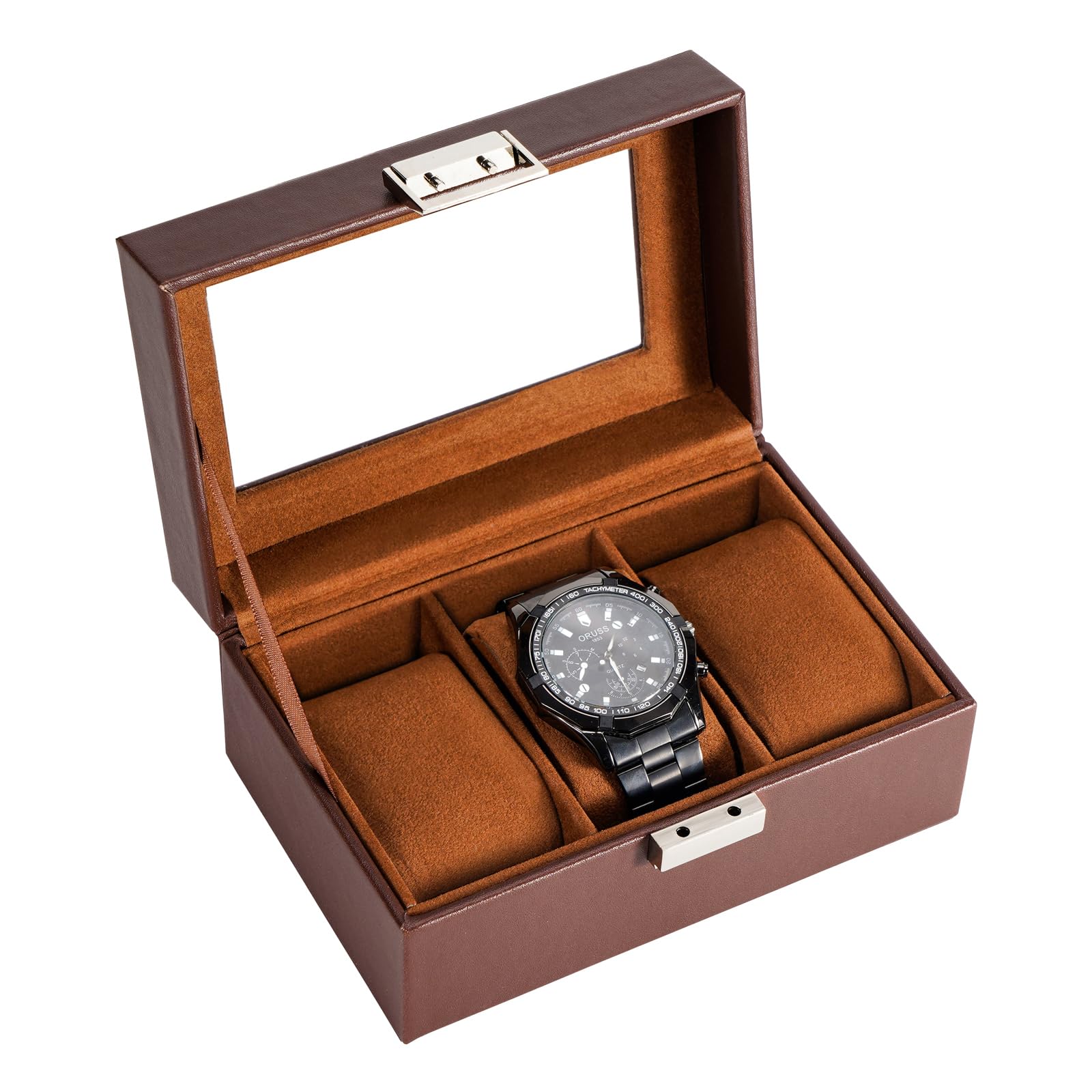 ProCase Watch Box, 3 Slot Mens Watch Display Case, Espresso - Product Imagery