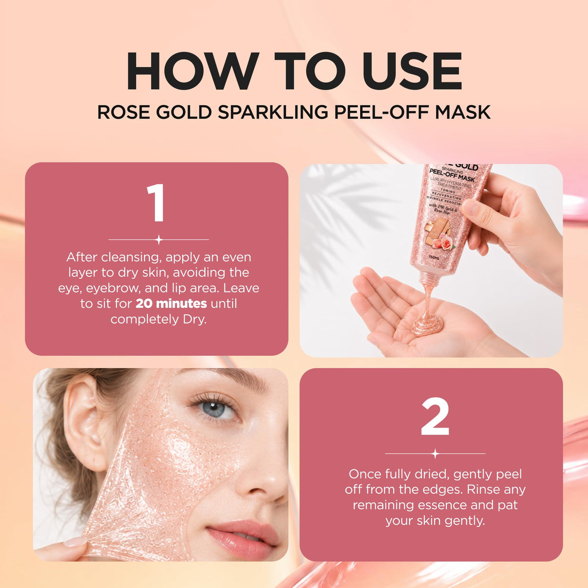 Rose Hip Oil 24k Gold Peel Off Face Mask Anti Wrinkle Korean - Azure Cosmetics Official Imagery - 7