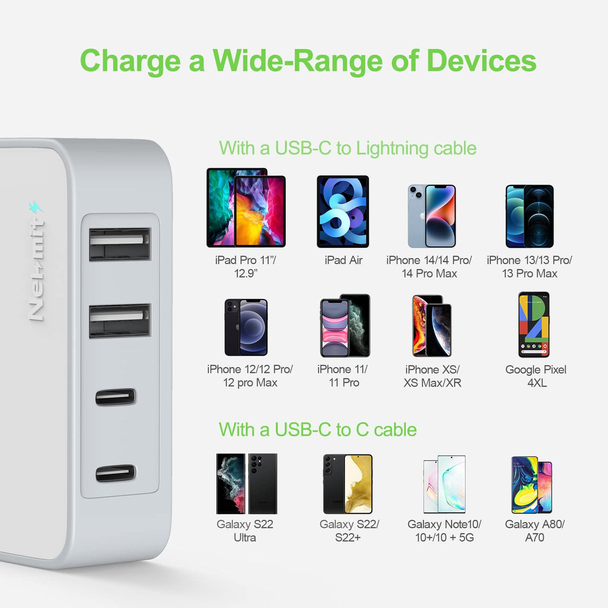 Nekmit USB C Charger Thin Flat 52W 4 Port Fast Wall Charger - Nekmit Official Imagery - 7