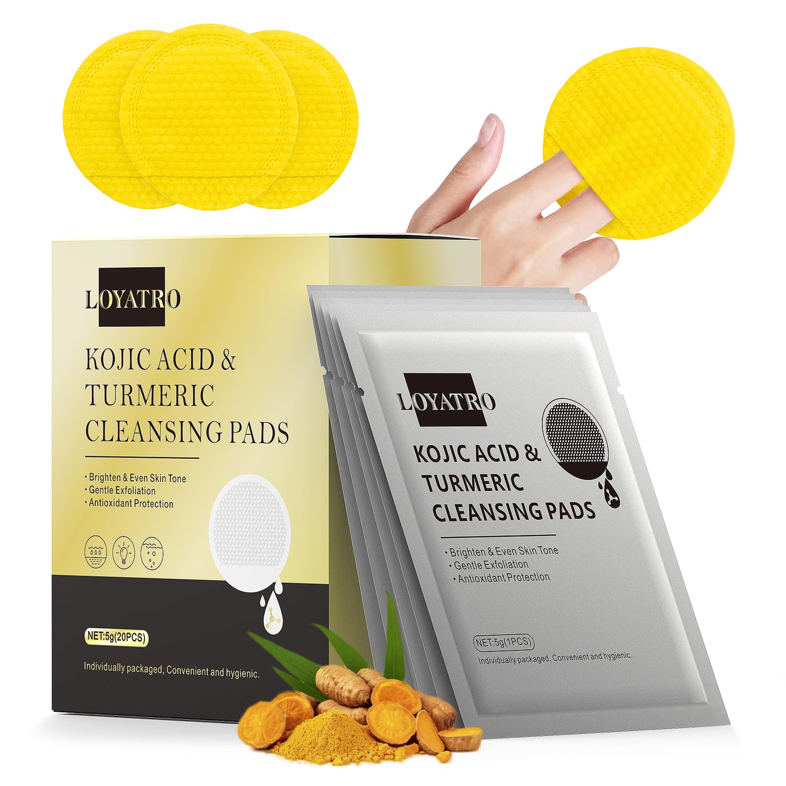 Turmeric Kojic Acid Facial Cleansing Pads for Gentle Exfoliation - Product Imagery
