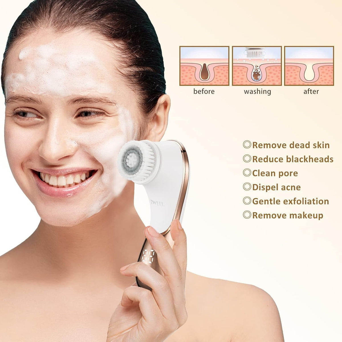 Facial Cleansing Brush Electric Face Scrubber with 4 Brush - IWEEL Official Imagery - 5