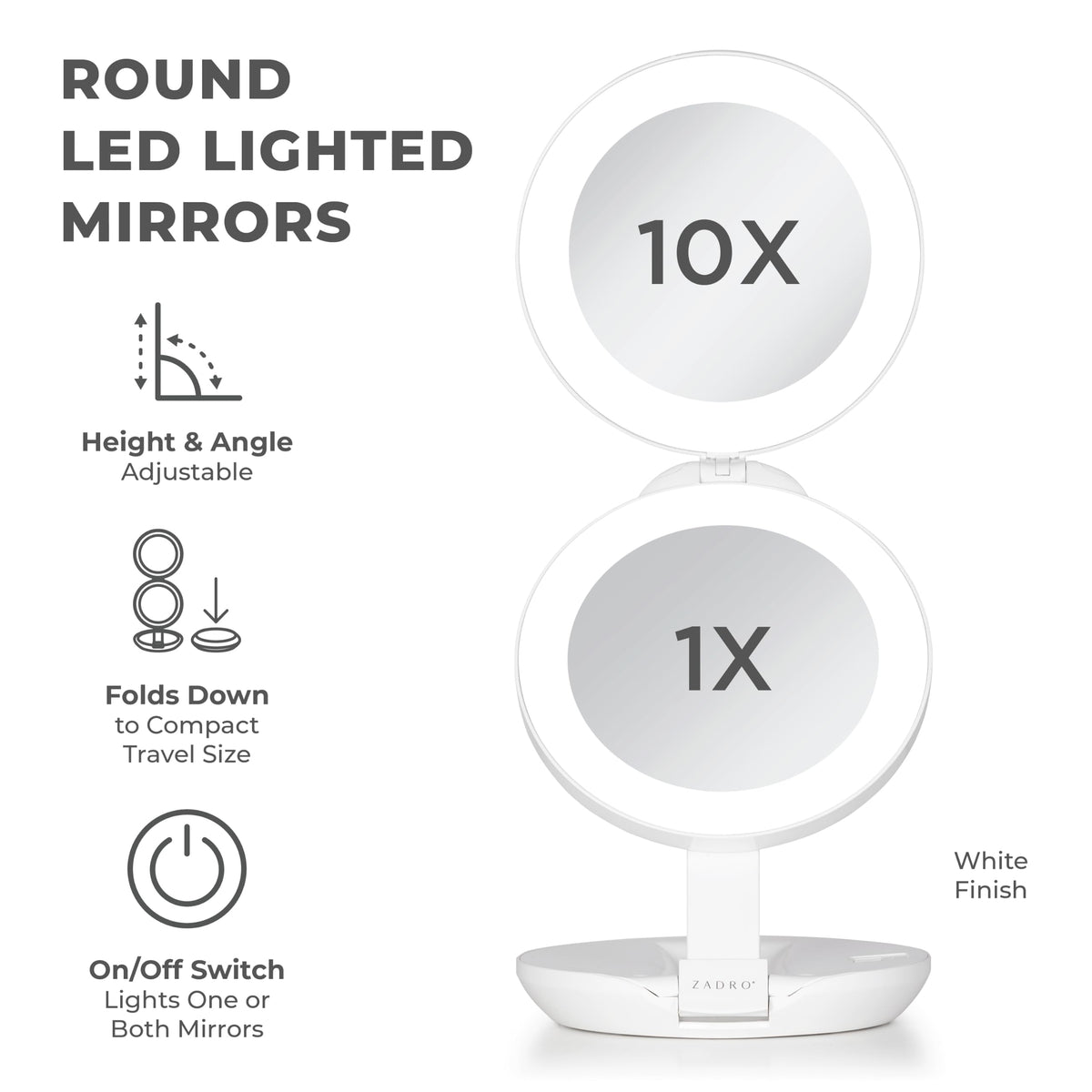 Zadro 4 5 Round LED Compact Mirror 10X 1X Travel Mirror with - Zadro Official Imagery - 8