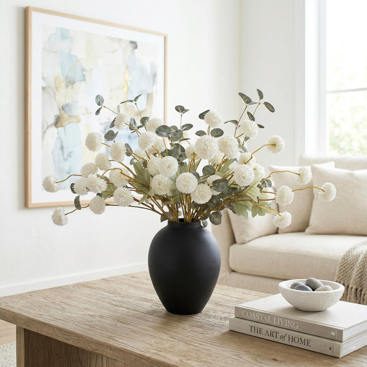 RyddeligHome White Faux Kiku Flowers for Vase - RyddeligHome Official Imagery - 7