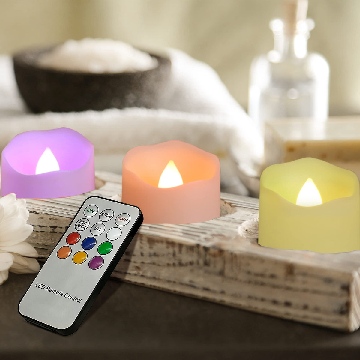 RGB Rechargeable Flameless Tea Lights Candles Timer Remote - FPOO Official Imagery - 8